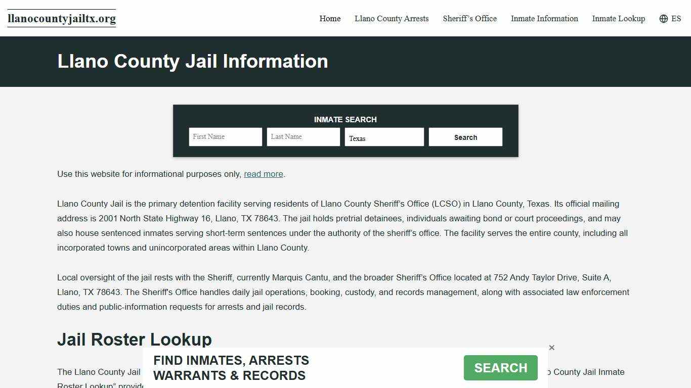 Llano County, TX Jail Roster, Inmate Info