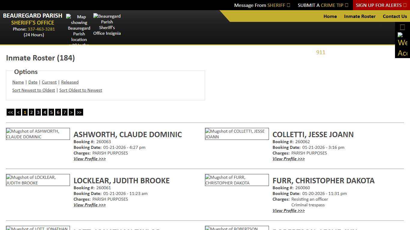 Inmate Roster - Current Inmates Booking Date Descending - Beauregard Parish Sheriff's Office